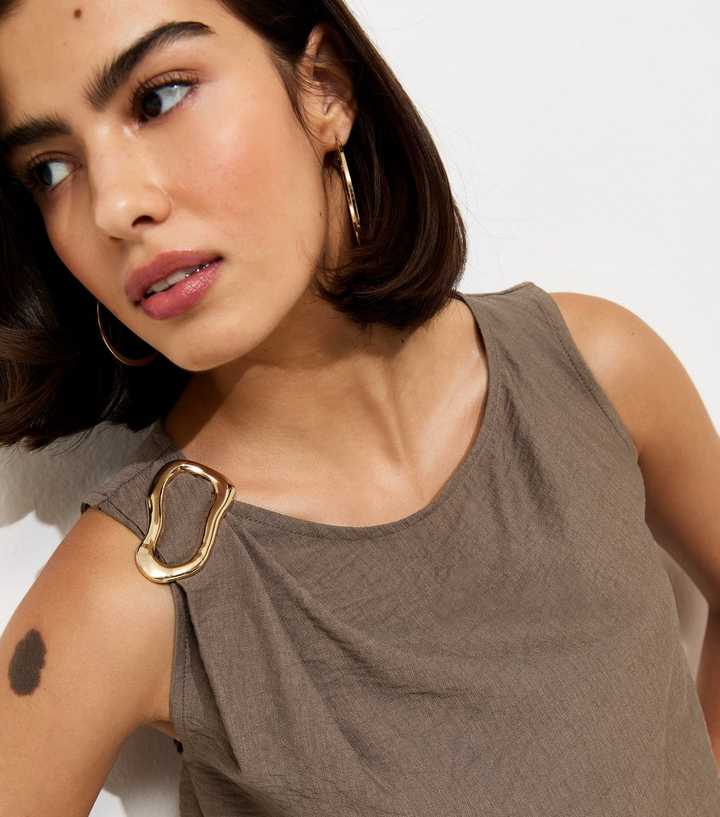 Mink Hardware Detail Sleeveless Top
