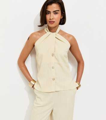 Stone Button Detail Halter Neck Waistcoat Top