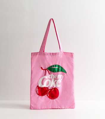 Bright Pink Beaded Trim Cherry Coke Tote Bag