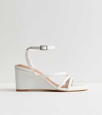 White Faux Leather Strappy Wedge Sandals
