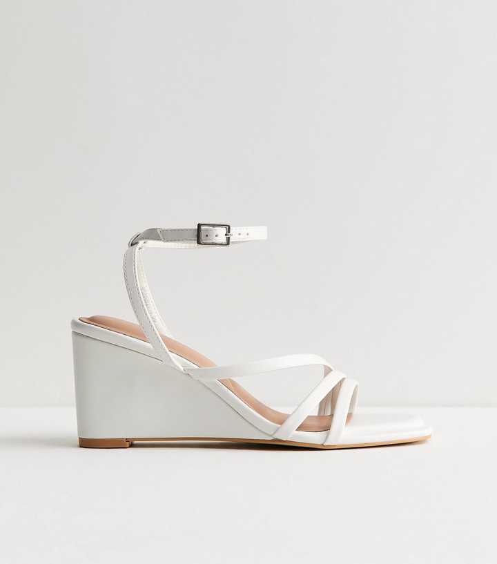 White Faux Leather Strappy Wedge Sandals