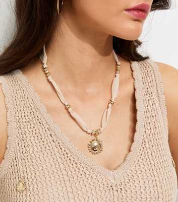 Cream Fabric Sun Pendant Necklace