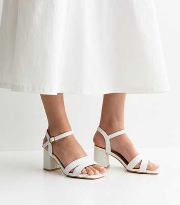 Wide Fit White Faux Leather Cut Out Strap Sandals