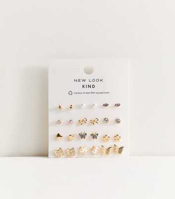 Pack of 12 Gold Tone Mixed Butterfly Stud Earrings
