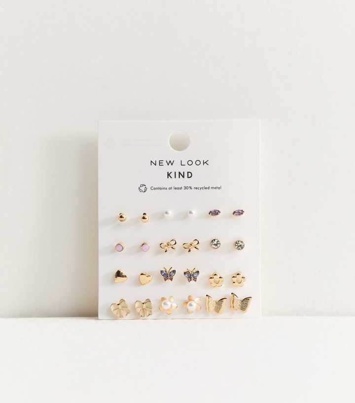 Pack of 12 Gold Tone Mixed Butterfly Stud Earrings