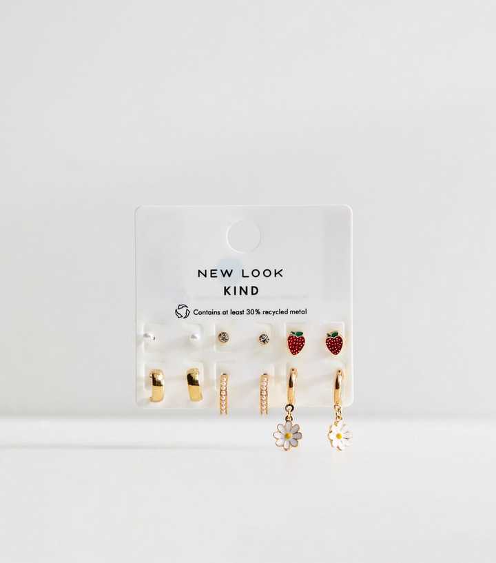 Pack of 6 Gold Tone Mixed Stud and Hoop Earrings