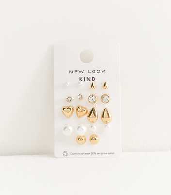 Pack of 6 Gold Tone Mixed Faux Pearl Stud Earrings