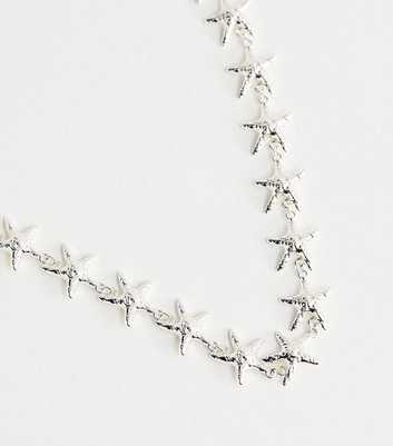 Silver Tone Textured Starfish Necklace