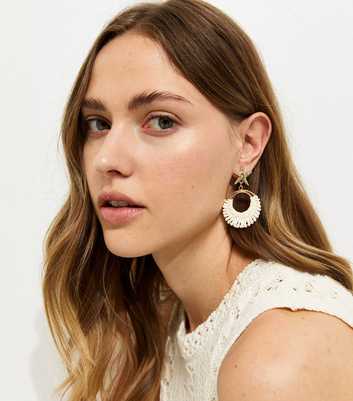 Gold Tone Cream Starfish Drop Earrings