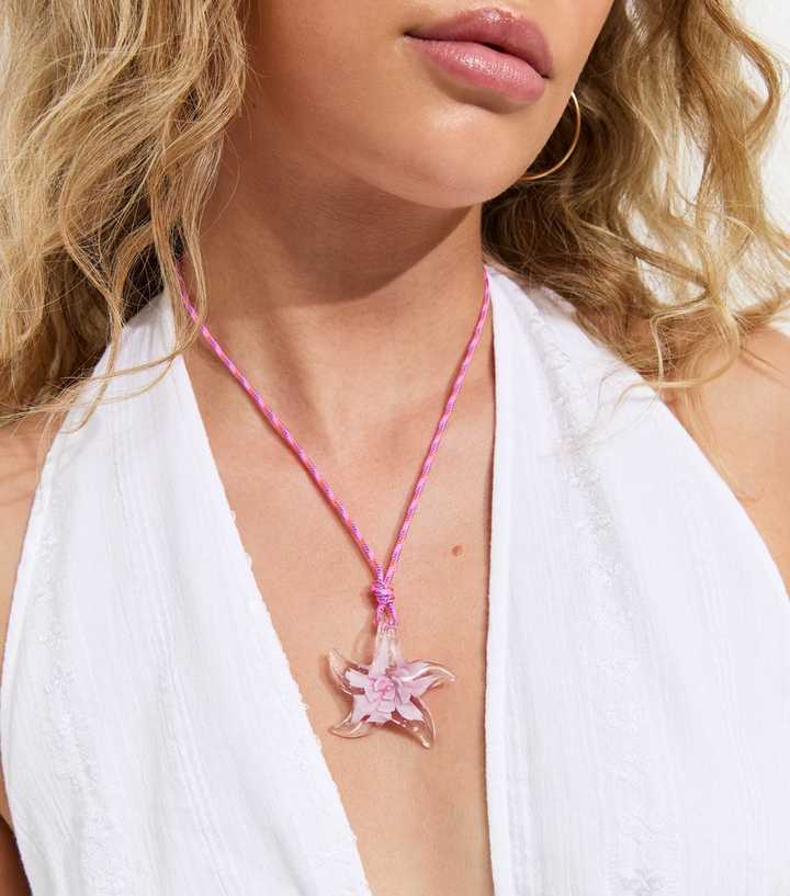 Pink Rope Pearlised Star Charm Necklace
