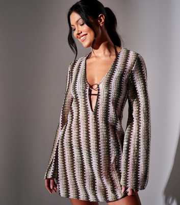 South Beach Multi Colour Crochet Sequin Mini Kaftan Dress