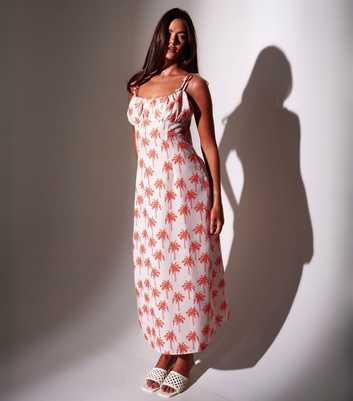 South Beach White Palm Tree Print Maxi Dress