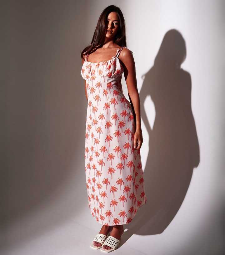 South Beach White Palm Tree Print Maxi Dress