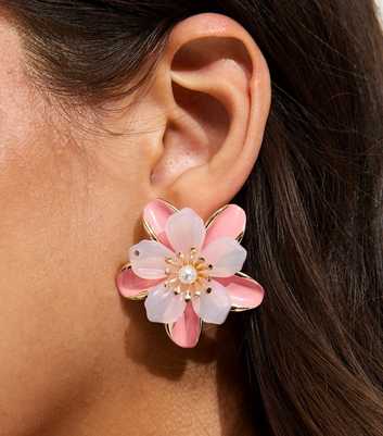 Light Pink Enamel Flower Stud Earrings