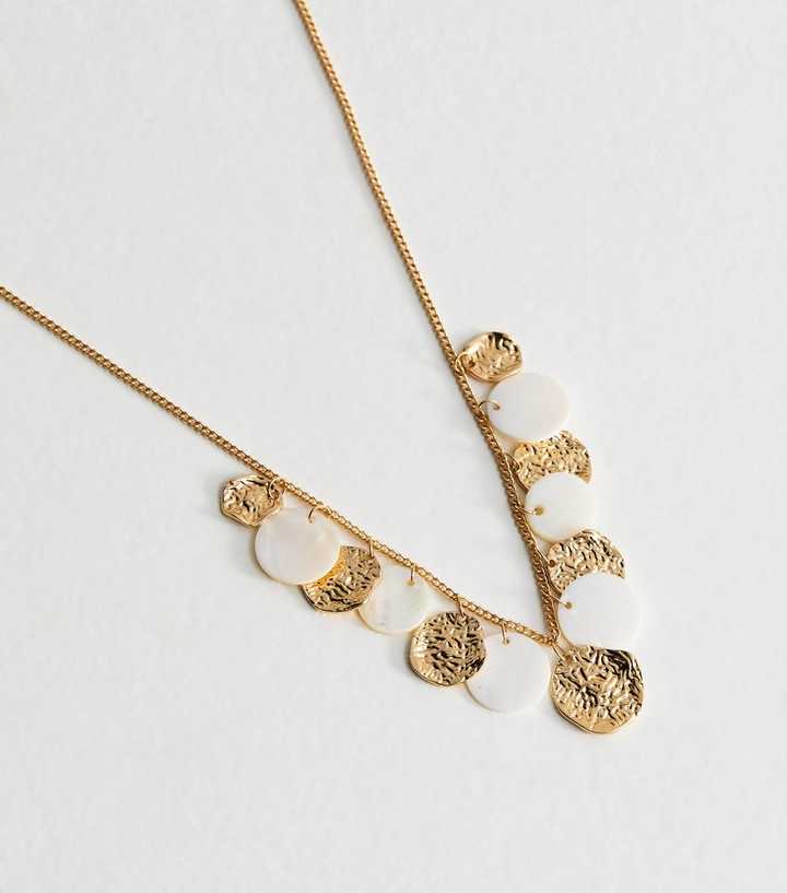 Gold Tone Beaten Coin Chain Necklace