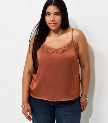 Curves Brown Lace V Neck Cami Top