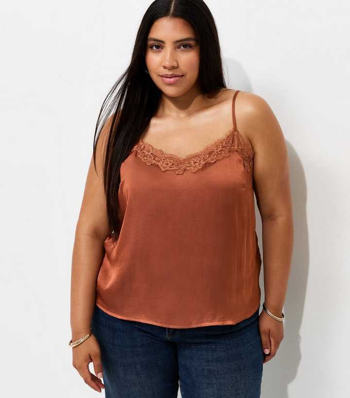 Curves Brown Lace V Neck Cami Top