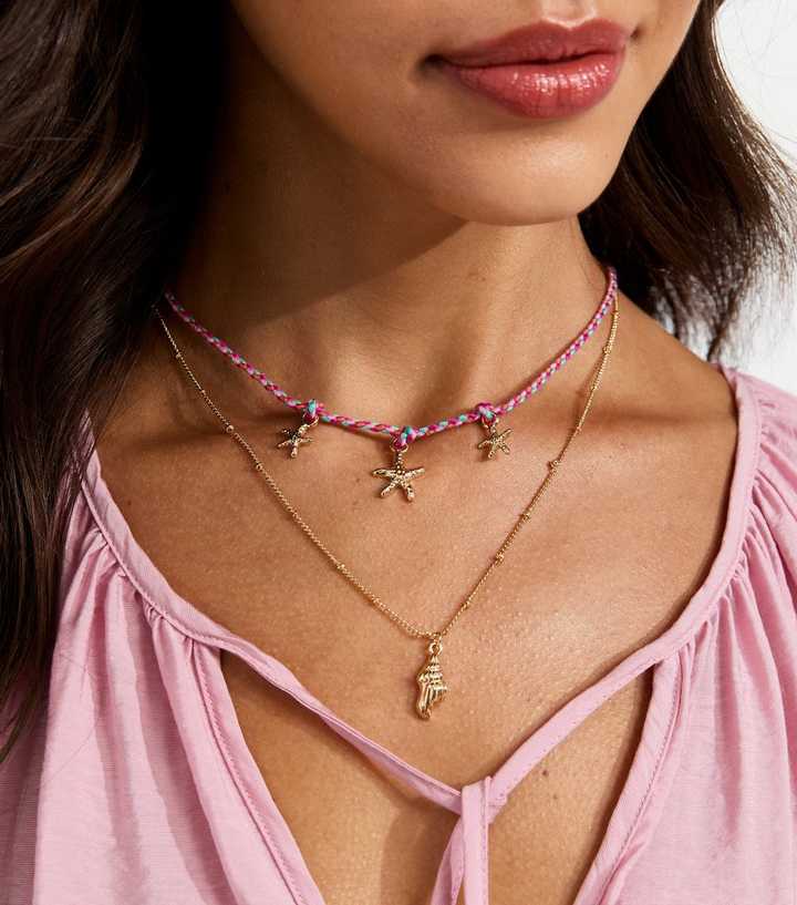 Light Pink 2 Layer Shell Charm Necklace