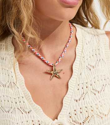 Gold Tone Multicolour Rope Starfish Pendant Necklace