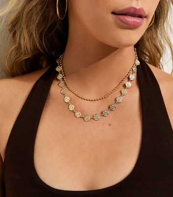 Gold Tone Double Layer Coin Pendant Necklace