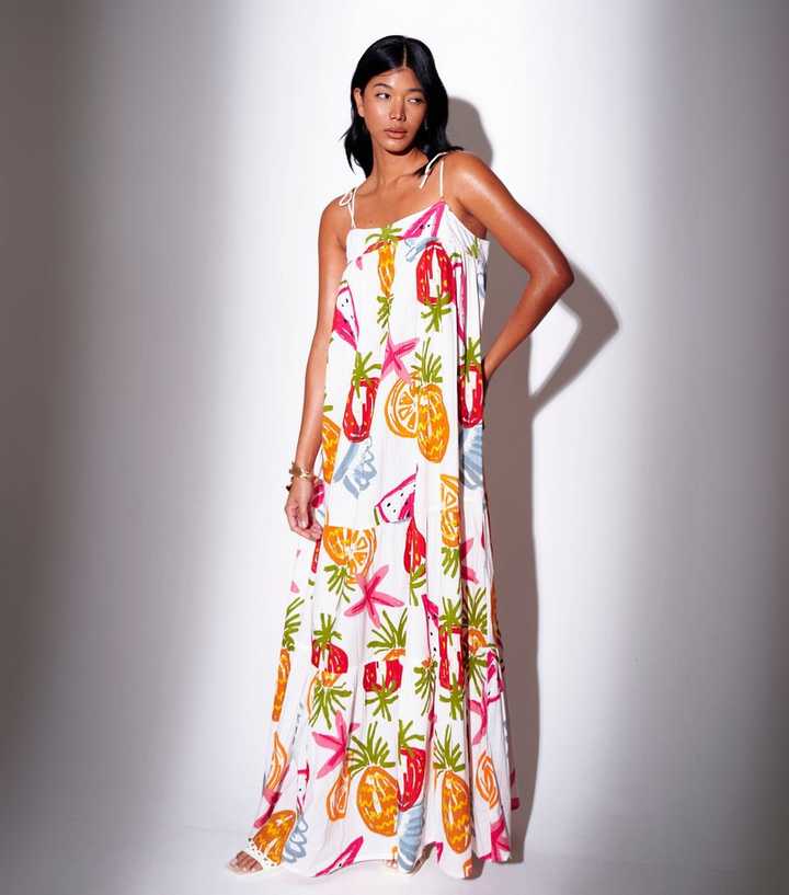 knee length dresses for ladies Pink Fruit Print Cotton Maxi Dress - Casual Dresses main image 0