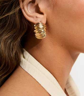 Gold Tone Chunky Ridged Stud Earrings
