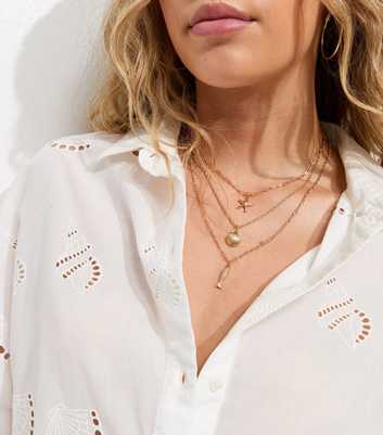 3 Layer Gold Tone Starfish Pendant Necklace