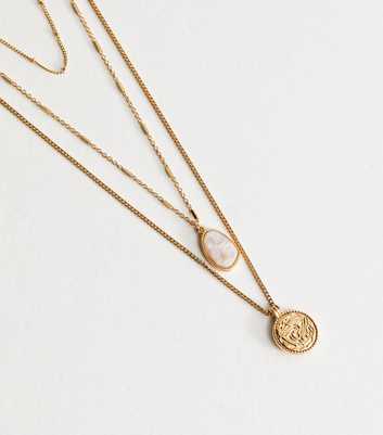 Gold Tone 3 Layer Long Coin Pendant Necklace