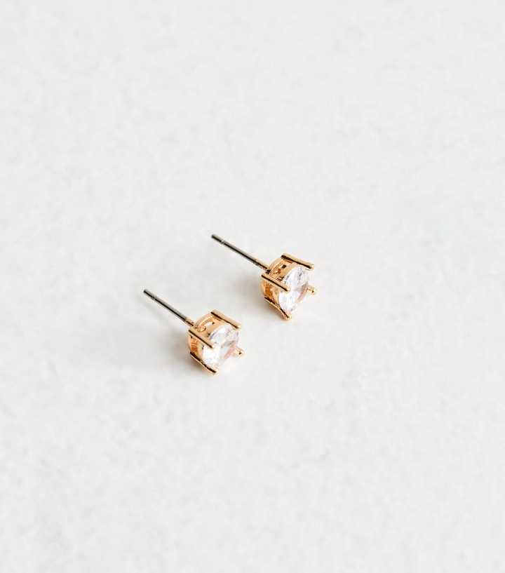 Gold Tone Diamante Encrusted Square Neck Stud Earrings