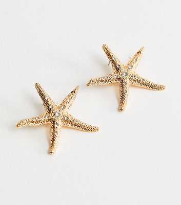 Gold Tone Large Textured Starfish Stud Earrings