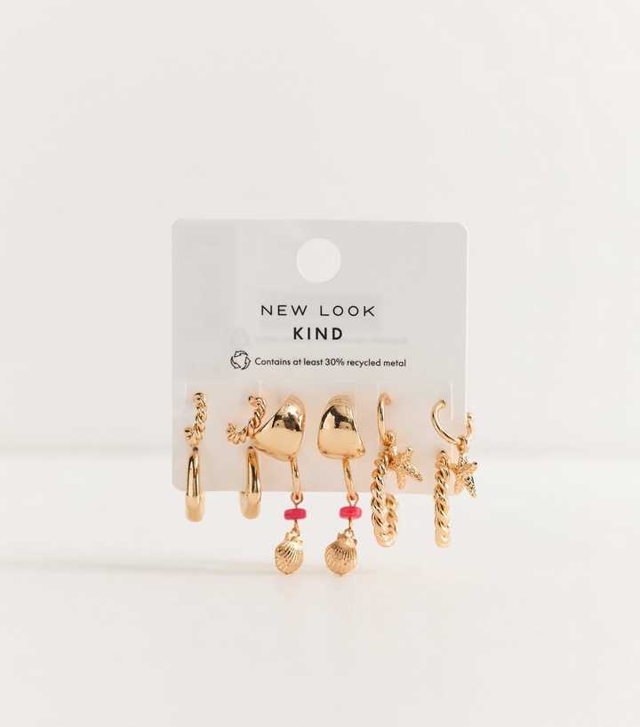 Pack of 6 Gold Tone Coastal Hoop Earrings