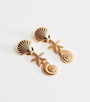 Gold Tone Coastal Shell Drop Earrings