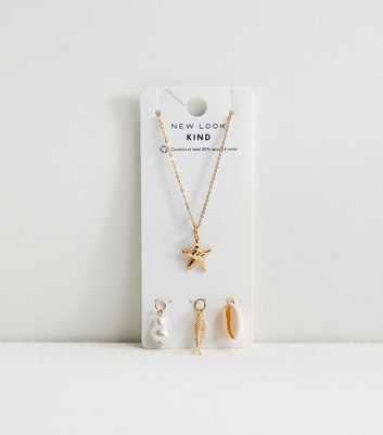 Gold Tone Starfish Costal Charm Chain Necklace