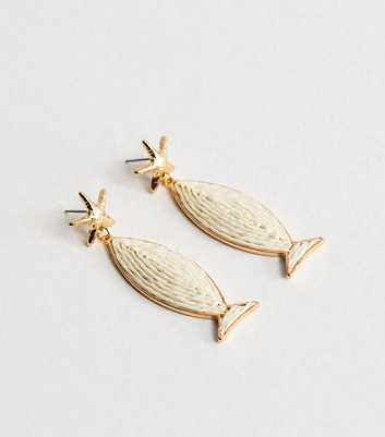Gold Tone Starfish Thread Fish Drop Earrings