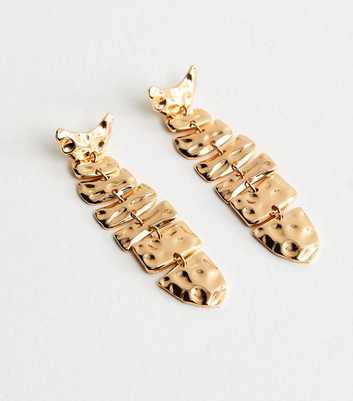 Gold Tone Beaten Fish Bone Drop Earrings