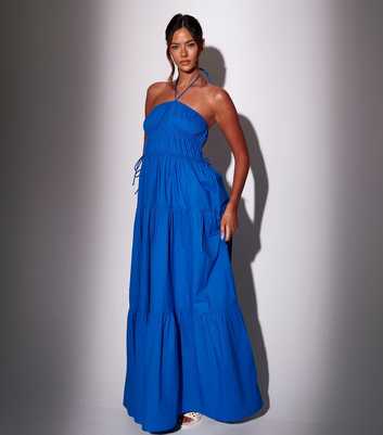 South Beach Bright Blue Halterneck Tiered Maxi Dress