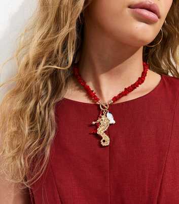 Red Beaded Seahorse Pendant Necklace