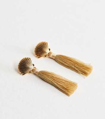 Gold Shell Thread Tassle Drop Earrings