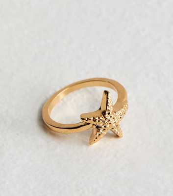 Gold Tone Textured Starfish Ring