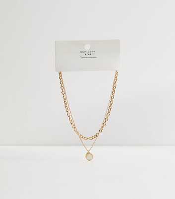 Gold Tone 2 Layer Clear Pendant Chain Necklace