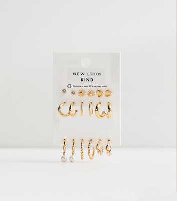 Gold Tone Pack of 9 Mixed Stud and Hoop Earrings