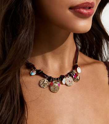 Dark Burgundy Rope and Chain Charm Necklace
