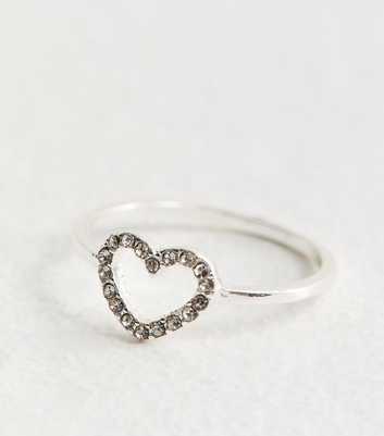 Silver Tone Diamanté Heart Ring
