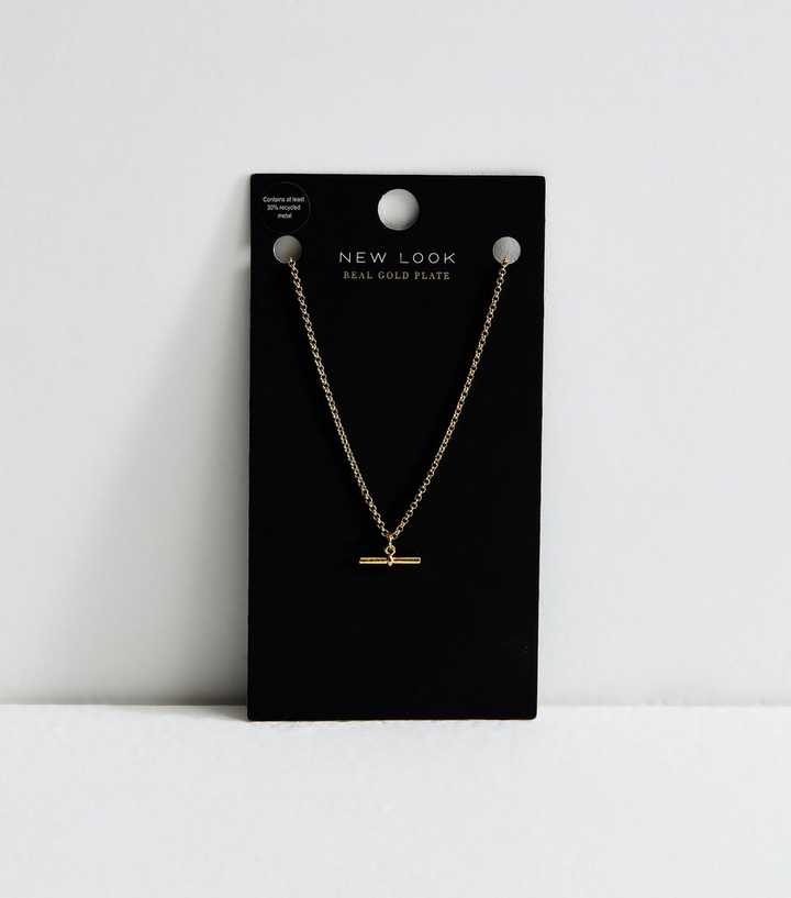 18ct Gold Plated Petite T Bar Pendant Necklace