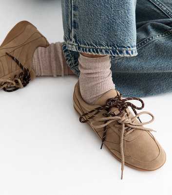 Camel Faux Suede Double Lace Trainers