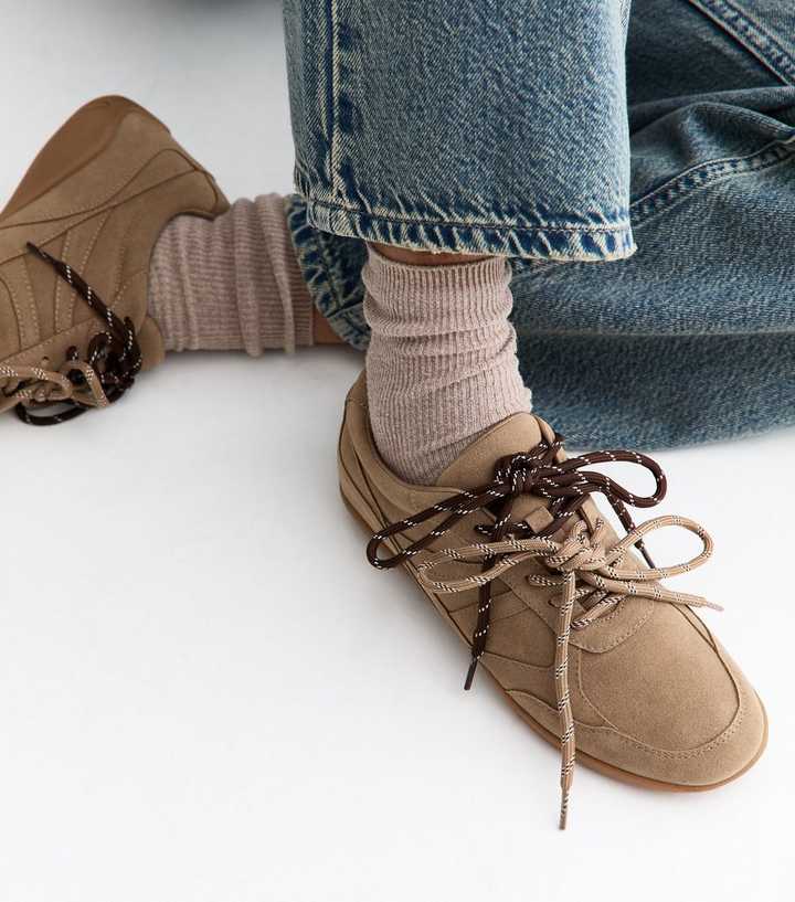 Camel Faux Suede Double Lace Trainers