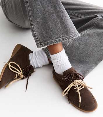 Brown Faux Suede Double Lace Trainers