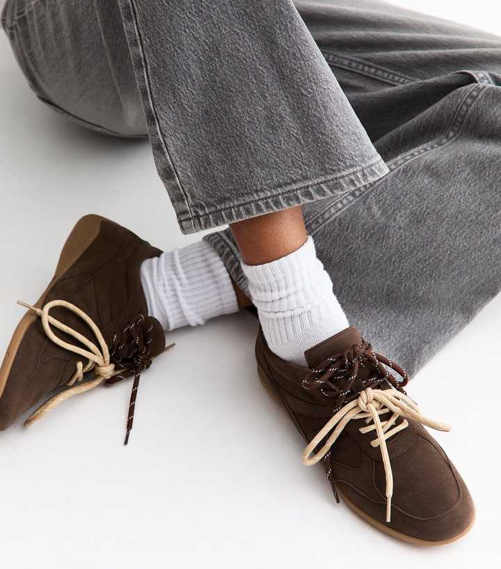 Brown Faux Suede Double Lace Trainers