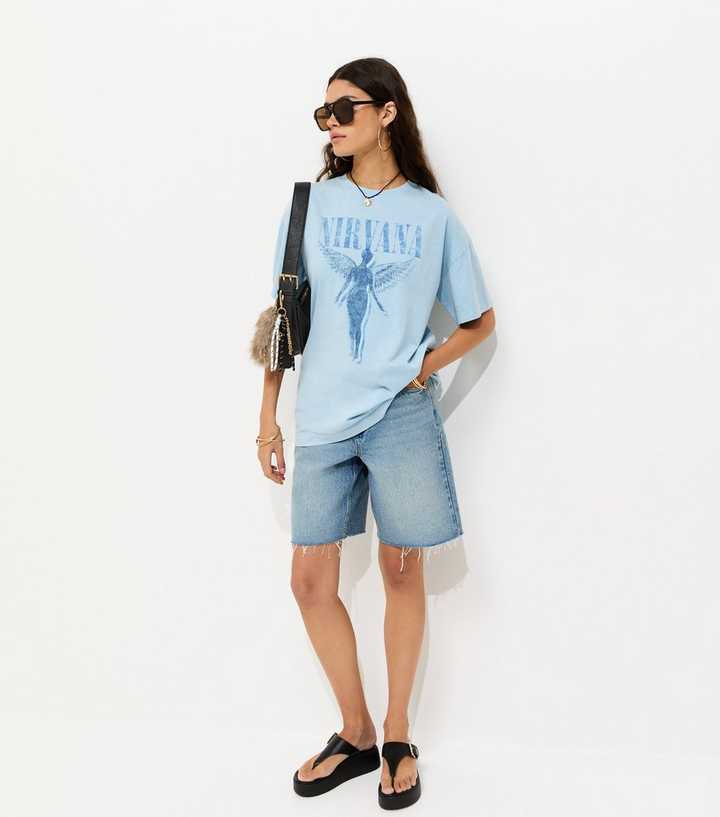 Light Blue Cotton Nirvana Angel Oversized T-Shirt