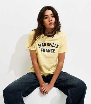 Yellow Cotton Striped Marseille Print Relaxed T-Shirt